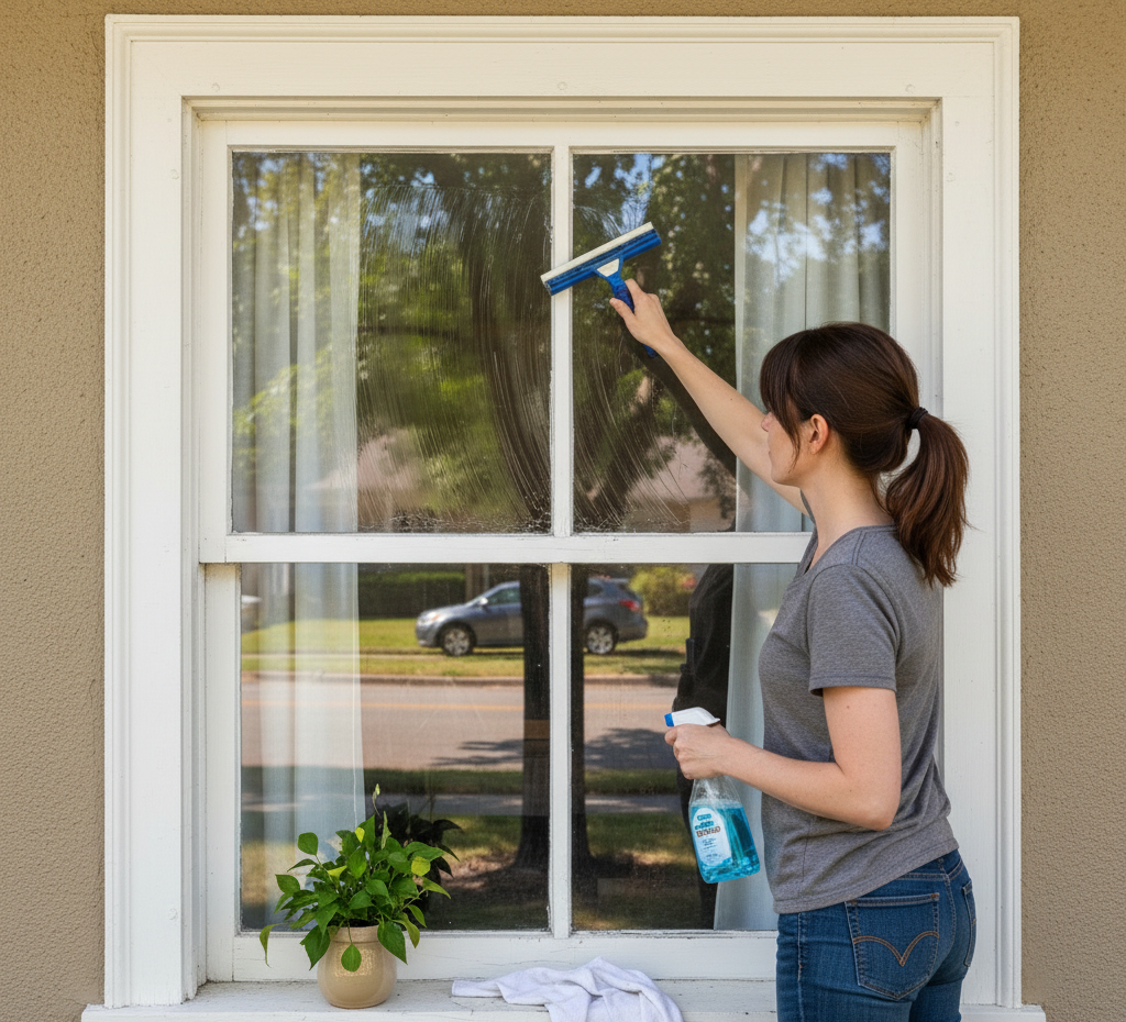 cleaning the windows