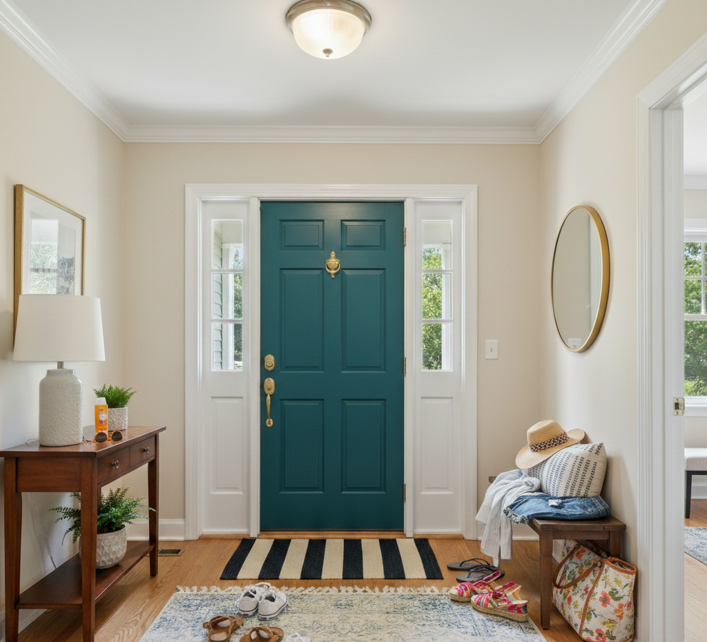 the entrance to a house organized in the summer