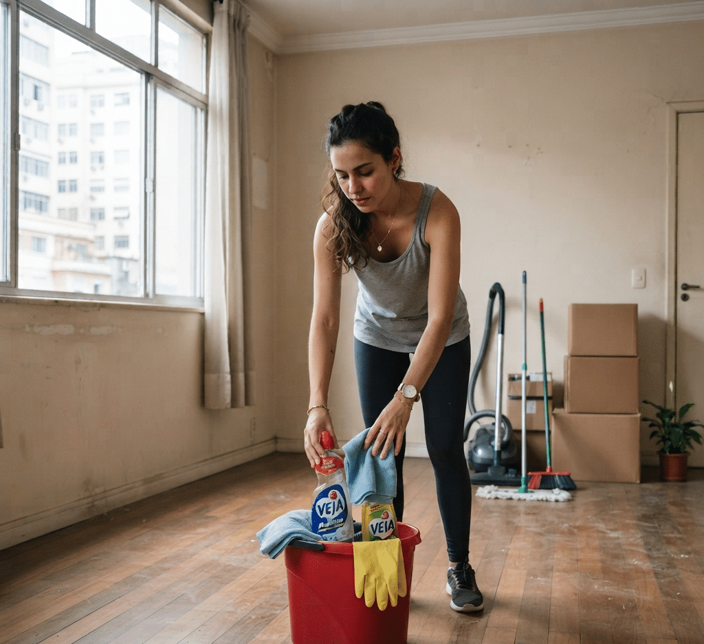 Tenant preparing to clean the house before moving out.
