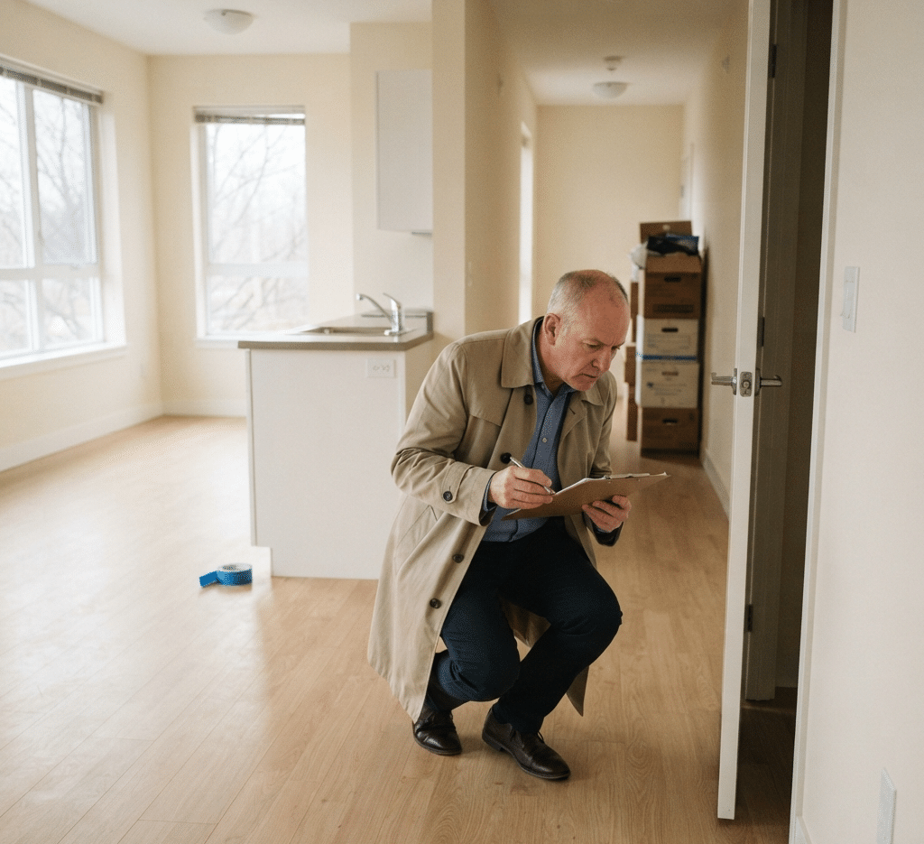 The landlord inspecting the apartment to see if it is in good condition after the tenant has left.